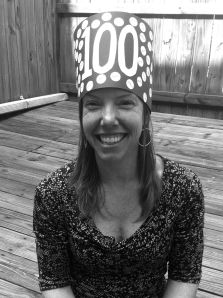 I made a hat. Kindergarten-inspired 100 posts, 100 words hat by Andrea Badgley at andreabadgley.com black and white photograph