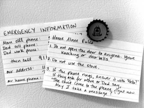 Home Alone Rules for kids on andreabadgley.com black and white photo of index card