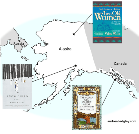 Map of fiction written by Alaskan authors and set in Alaska on andreabadgley.com Andrea Reads America: books set in Alaska with map on andreabadgley.com