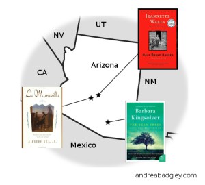 Andrea Reads America map of book selections from Arizona on andreabadgley.com