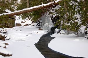 Icicles, snow, and stream on Cascades hike near Blacksburg, VA January 2014 on andreabadgley.com