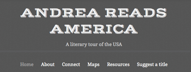 Andrea Reads America blog header using Typo theme on andreareadsamerica.wordpress.com