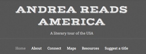Andrea Reads America blog header using Typo theme on andreareadsamerica.wordpress.com