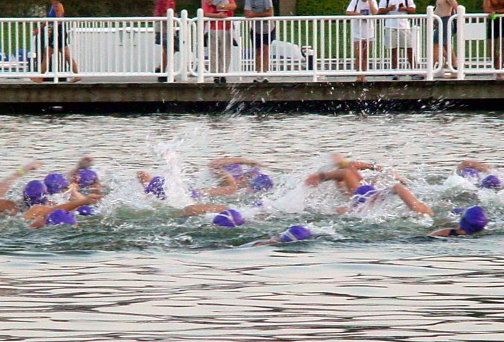 In the fray: Triathlon swim start. Andrea Badgley