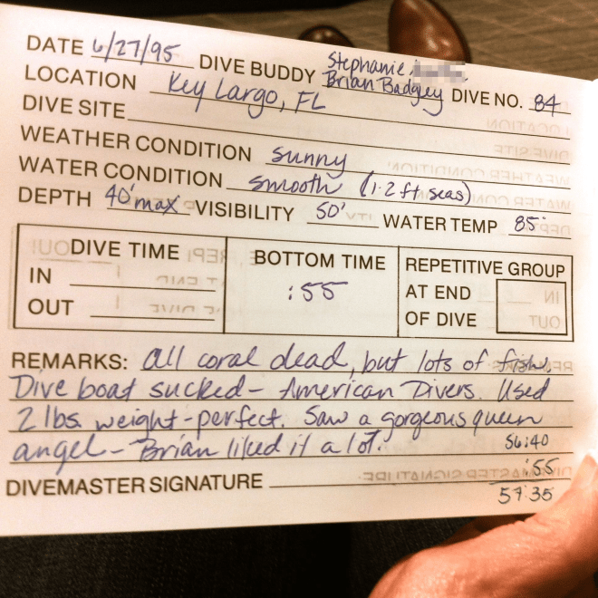 Badgley dive logs, 1995