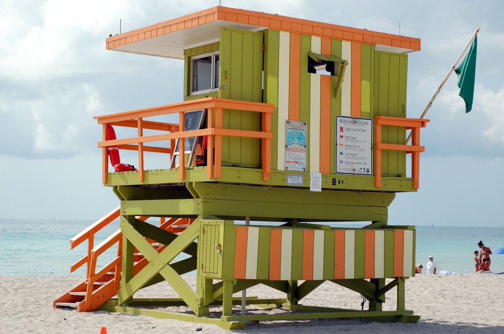 Lime and orange lifeguard stand, looking out to sea, Miami Beach by Andrea Badgley on Butterfly Mind