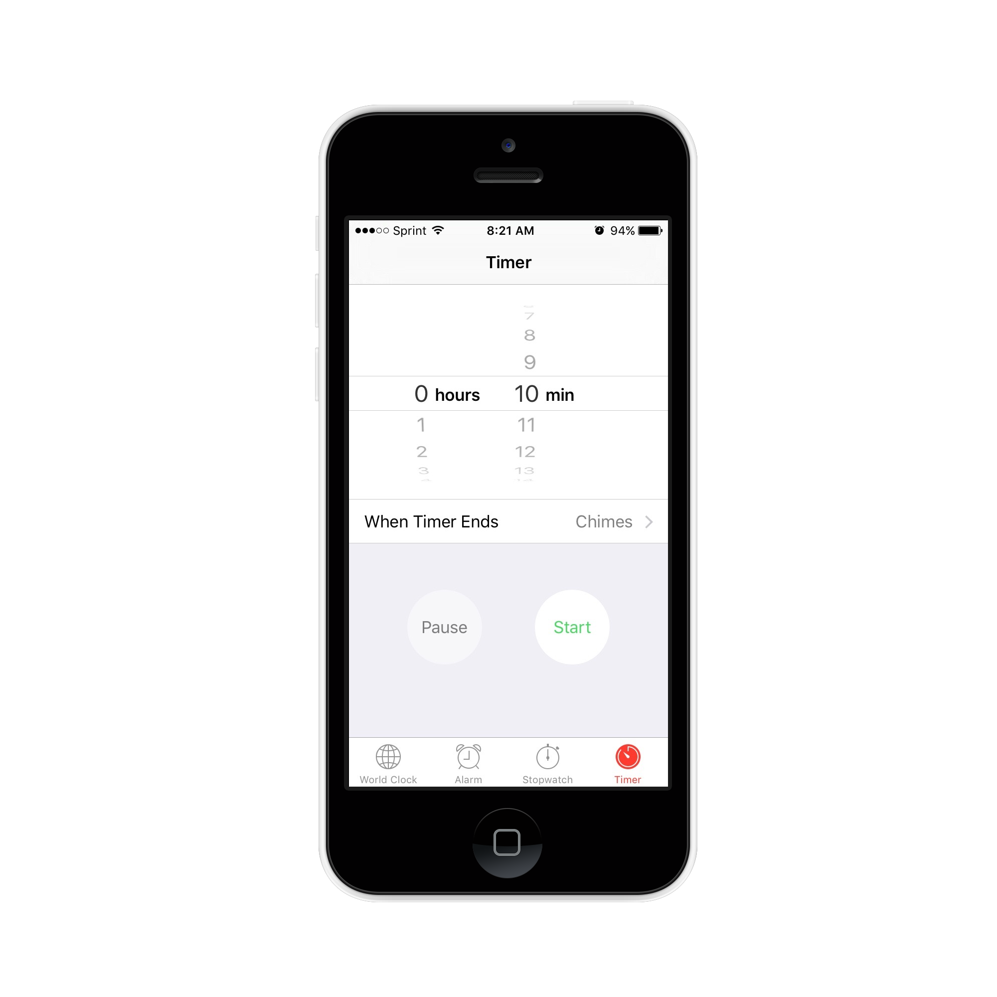 iPhone timer for 10-minute write
