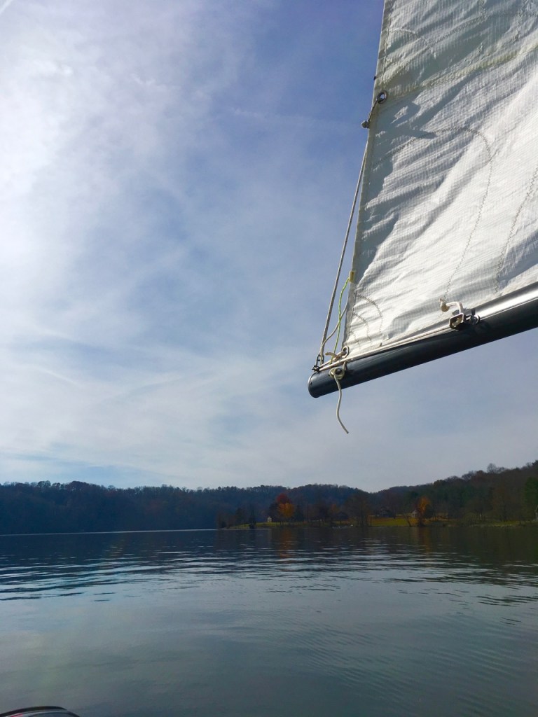 autumn sky and trees from boat